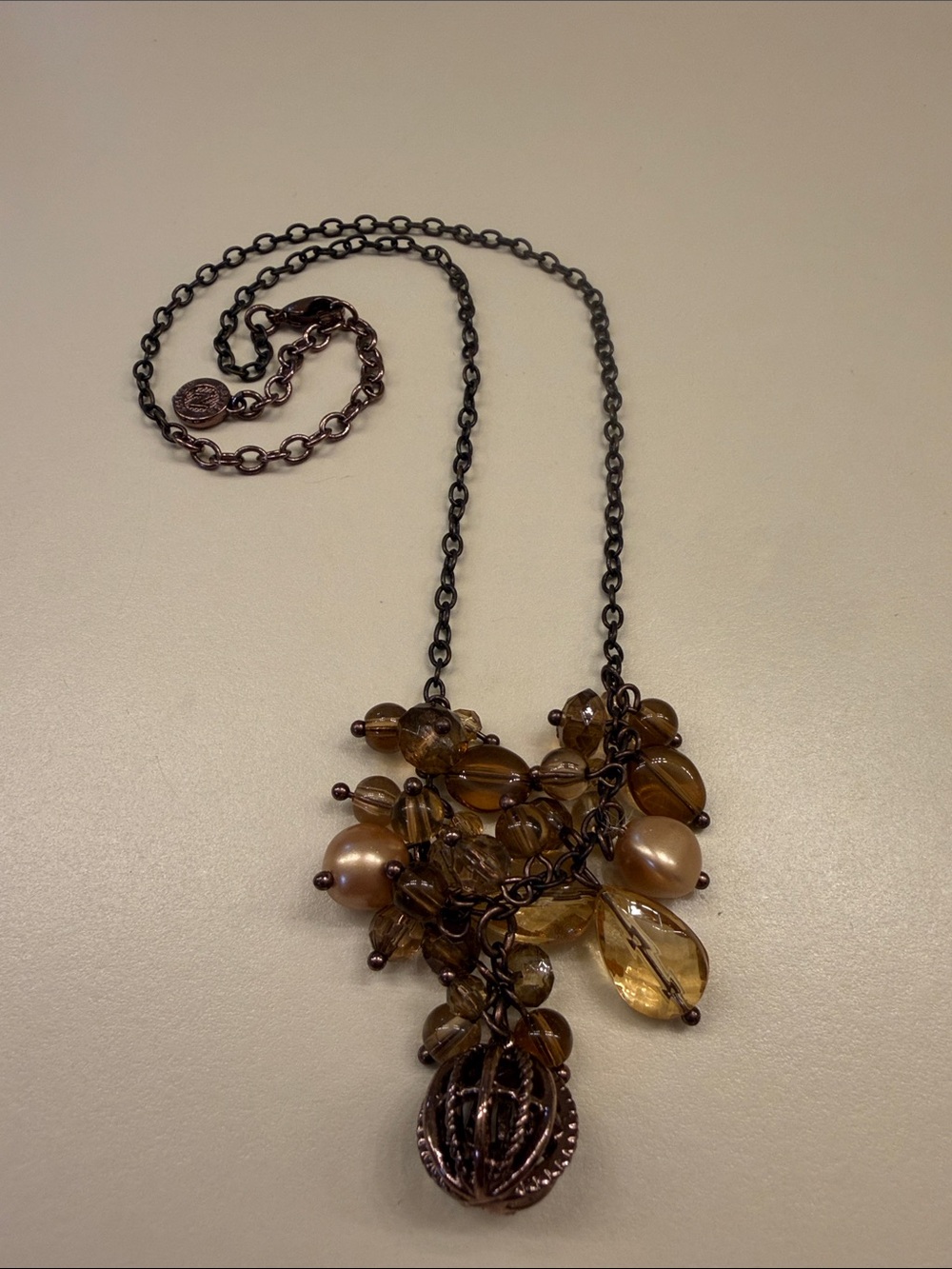 Napier brown and gold Cluster Bead Pendant Necklace - Women Jewelry